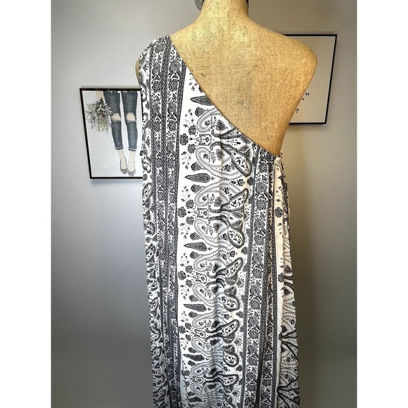 Lane Bryant Black‎ and White Pleated Paisley One Shoulder Maxi Dress SZ 22 - Picture 10 of 15